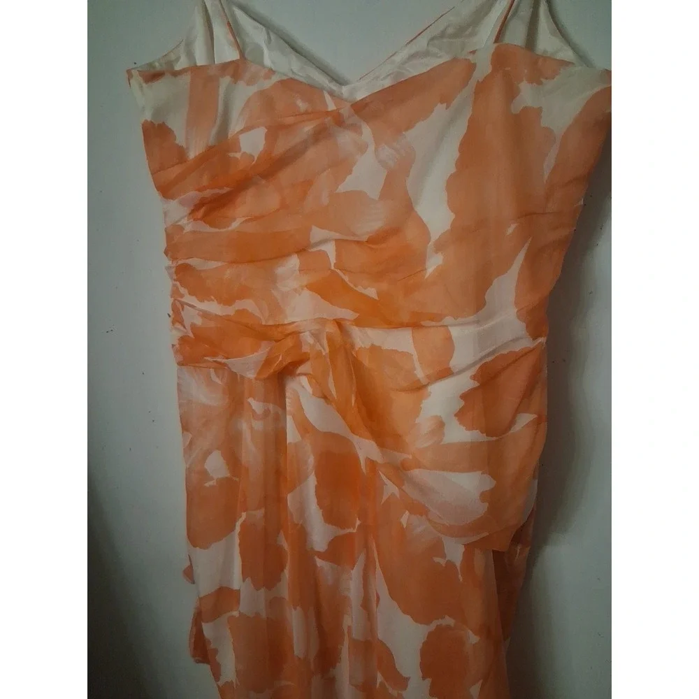 100% Silk Floral‎ Maxi Dress Women's 12 Strappy Ruffle Waterfall Chiffon Fairy - Picture 13 of 16